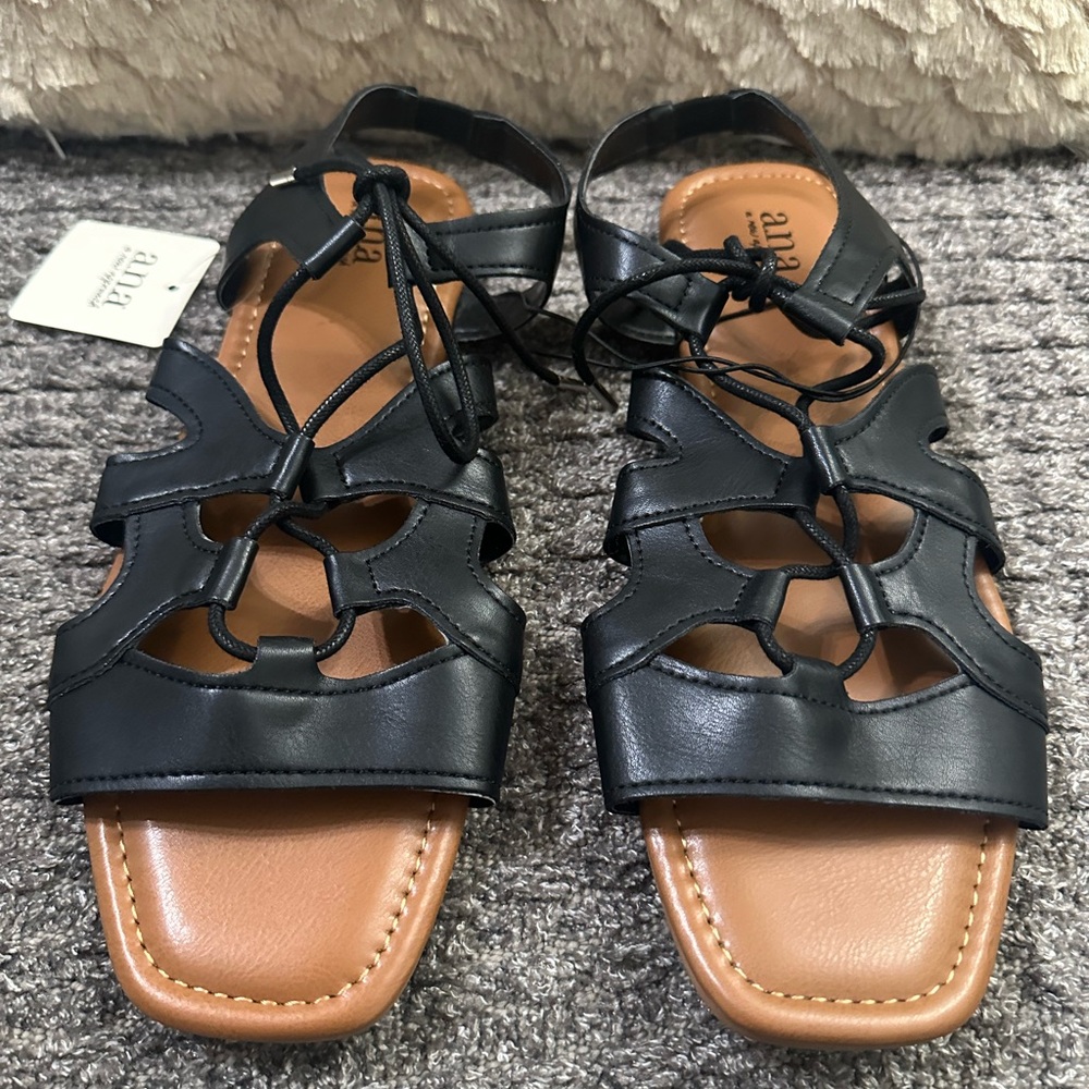 a.n.a Womens Kane‎ Gladiator Black Open Toe Sandal Flats Size 11